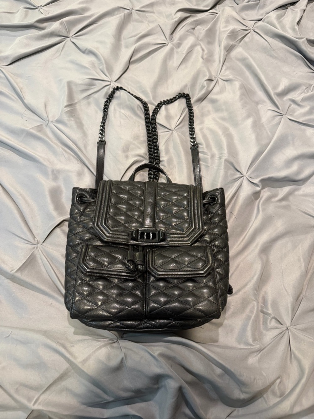 Rebecca Minkoff Black Quilted Leather Backpack with Chain Straps